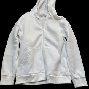 White Zip-Up Hoodie – NWOT, Size Small, Fleece-Lined